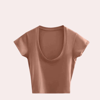 Women's black short-sleeve scoop neck crop top in a khaki color, size 2XL, designed for summer fashion.