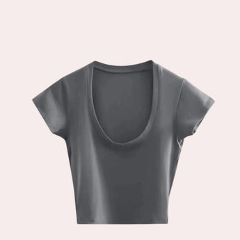 Gray short-sleeve scoop neck crop top for women in size 2XL, designed for summer fashion.