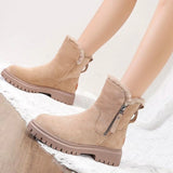 Women's black suede waterproof fur-lined winter ankle boots.