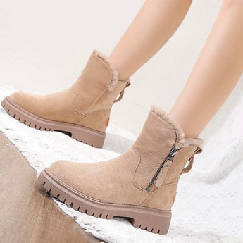Women's black suede waterproof fur-lined winter ankle boots.