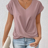 Women's pink V-neck relaxed fit tee in XXL, showcasing a soft and stylish design for casual wear.