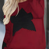 Women's black and white star pattern crewneck sweater with long sleeves, showing a cozy knit design, suitable for outerwear, available in Style 3, size XL.