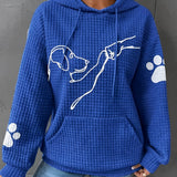 Women's blue hoodie featuring a dog print, showcasing a cozy and pet-themed graphic design. The sweatshirt is in a size 4XL and has long sleeves, a hood, and a comfortable fit. The fabric appears soft and is primarily blue with elements of white and purple.