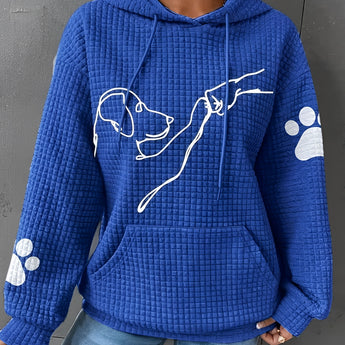 Women's blue hoodie featuring a dog print, showcasing a cozy and pet-themed graphic design. The sweatshirt is in a size 4XL and has long sleeves, a hood, and a comfortable fit. The fabric appears soft and is primarily blue with elements of white and purple.