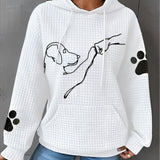 Women's blue hoodie featuring a playful dog print, styled as a cozy pet-themed graphic sweatshirt. The hoodie is displayed in a white color variant, size 4XL, showcasing its comfortable outerwear design.