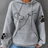Women's gray oversized dog print hoodie featuring cozy long sleeves and a pet-themed graphic design.