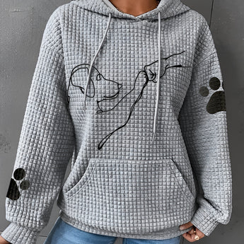 Women's gray oversized dog print hoodie featuring cozy long sleeves and a pet-themed graphic design.
