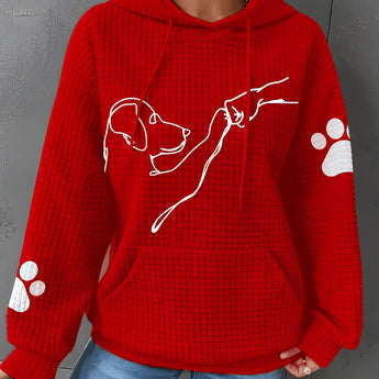 Women's red dog print hoodie in 4XL size, featuring a cozy fabric with graphic pet-themed design, long sleeves, and a comfortable fit.