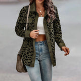 Women's olive green leopard print shirt with a chic and stylish design, featuring a collar, long sleeves, and tailored fit suitable for a 3XL size.