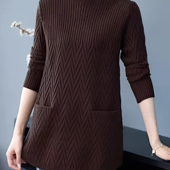 
A women's brown chevron crew neck sweater designed as a winter fashion pullover, shown in style 4 and size 3XL. The sweater features long sleeves and a comfortable fit.