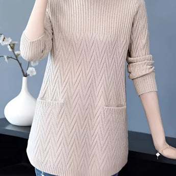 Women's brown chevron crew neck sweater in a 3XL size, featuring a winter fashion pullover design with long sleeves and a comfortable fit.