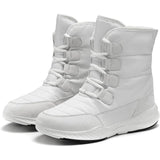 Women's brown waterproof insulated high-top snow boots with a stylish design, featuring durable material suitable for outdoor activities and winter conditions.