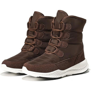 Women's brown waterproof insulated high-top snow boots for outdoor use.