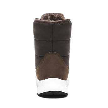 Women's brown waterproof insulated high-top snow boots with stylish design.