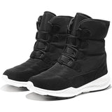 Women's black high-top snow boots in size 42, featuring a stylish design with waterproof and insulated material ideal for walking in outdoor winter conditions.
