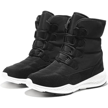 Women's black high-top snow boots in size 42, featuring a stylish design with waterproof and insulated material ideal for walking in outdoor winter conditions.