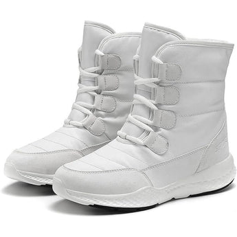 Women's brown waterproof insulated high-top snow boots with stylish design, shown in the color variant 'Wit', size 42.