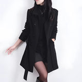 Women's brown wool double-breasted trench coat featuring a stylish design, suitable for winter wear. The coat has a classic trench coat style with a well-defined shoulder and waist, reaching knee length.