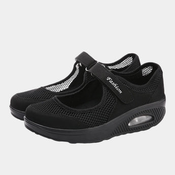 Women's burgundy mesh Mary Jane sneakers with comfortable air cushion, featuring a sporty design suitable for walking and cross-training, shown in a Nero color variant size 42.