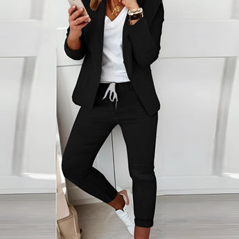 Women s Business Casual Black Blazer Tailored Trousers White Trainers