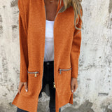 Women's orange camel coat in a lightweight wool fabric, designed as a casual chic fall jacket. The coat features a tailored fit with a blazer-style collar, long sleeves, and a defined waist, shown in a size 5XL.