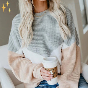 Women's Chunky Knit Color Block Sweater – Cozy Layer-Friendly Fashion