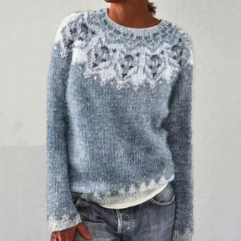 
A women's colorful striped knit sweater featuring a stylish boat neck design, shown in the Snow Wolf color variant. The sweater is a pullover style with a focus on fashion design and woolen material, displayed in a 5XL size.
