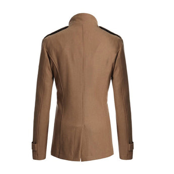 Women's elegant camel wool blend coat with a slim fit design, featuring a classic blazer style with a structured collar, long sleeves, and discreet pockets, suitable for formal wear.