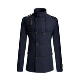Women's elegant marine blue wool blend coat in a slim fit blazer style featuring long sleeves, a sophisticated collar, and button closure; available in size 3XL, suitable for formal wear.