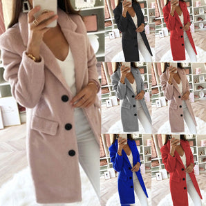 Women's elegant wool coat with a tailored fit, featuring a button front design suitable for business wear. The coat is showcased in a classic style with a focus on the shoulder, neck, and sleeve details, highlighting its fashionable and sophisticated outerwear appeal.