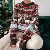 
A cozy blue and white Fair Isle knit Christmas sweater for women in size XL, featuring a classic pattern and long sleeves, perfect for holiday fashion.