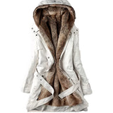 Women's black parka winter coat with faux fur lining and a hood, featuring long sleeves and a stylish design suitable for cold weather.
