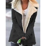 
A women's black fleece-lined corduroy jacket in size 5XL, featuring a stylish faux fur collar, long sleeves, and a fitted waist design.