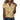 Woman wearing a yellow XXL floral V-neck blouse with lace trim, lightweight summer top, showcasing shoulders and arms.