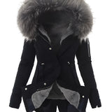 Women's fur-trimmed hooded parka in black, size 2XL, featuring a faux fur-lined hood, long sleeves, and insulated design for winter wear.