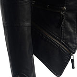 Women's Gothic Black Studded Leather Biker Jacket with Zip, featuring long sleeves and stylish metal studs, perfect for a bold and edgy fashion statement.