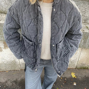 Women's Gray Quilted Bomber Jacket - Lightweight Fall Style