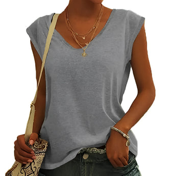 Women's gray sleeveless tank top in lightweight cotton, scoop neck, size 2XL.