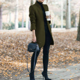 Light green 4XL women's wool coat with a slim fit turtleneck design, featuring long sleeves and a chic, cozy style.
