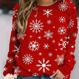 Women's green Christmas sweatshirt featuring a festive tree design with gold snowflakes, displayed with a plain background.