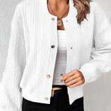 Women's grey cable knit cardigan in a chunky wool blend, shown in size 3XL, featuring a textured pattern, long sleeves, and an open front design.