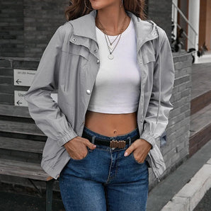 Women's Grey Lightweight Waterproof Spring Zip-Up Jacket