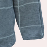 Women's grey plaid fleece sweater featuring a cozy high neck pullover design with long sleeves.