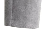 Women's grey wool blend cropped button jacket with long sleeves, displaying a stylish winter fashion design. The jacket features a rectangular pattern resembling a blazer style.