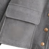 Women's grey wool blend cropped button jacket with long sleeves and a stylish collar, featuring a composite material design.