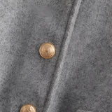 Women's grey wool blend cropped jacket with buttons, designed for a stylish winter look.
