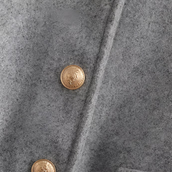 Women's grey wool blend cropped jacket with buttons, designed for a stylish winter look.