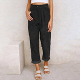 
A pair of women's high-waisted black corduroy cropped pants in size 3XL, featuring a terracotta color and showcasing a fashion-forward design.