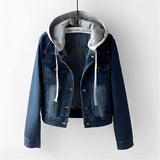 Women's hooded fleece-lined denim jacket in a light wash, featuring a blue color in size 3XL. The jacket includes a collar, long sleeves, and a comfortable fit suitable for winter outerwear.