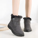 Women's insulated waterproof fur-lined winter snow boots in gray, size 43, featuring durable construction and stylish design suitable for cold and wet weather conditions.